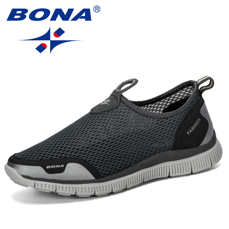 Bona mænd åndbare fritidssko krasovki mocassin kurv homme komfortable sneakers sko chaussures pour hommes mesh sko: Mørkegrå / 10.5
