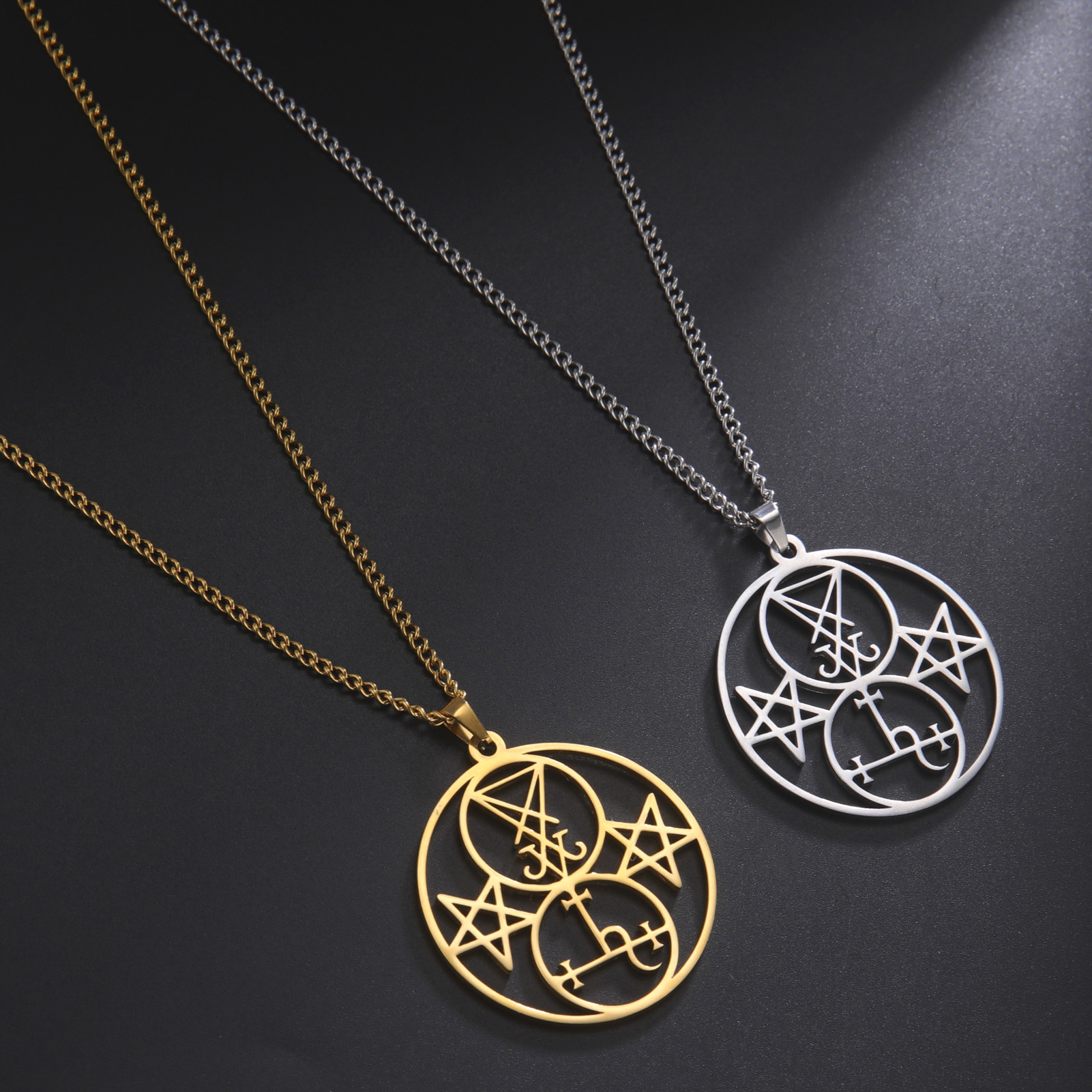 EUEAVAN Sigilo de Lucifer Lilith doble sello colgante collar Iglesia Satán demonio satánico acero inoxidable pentagrama amuleto joyería
