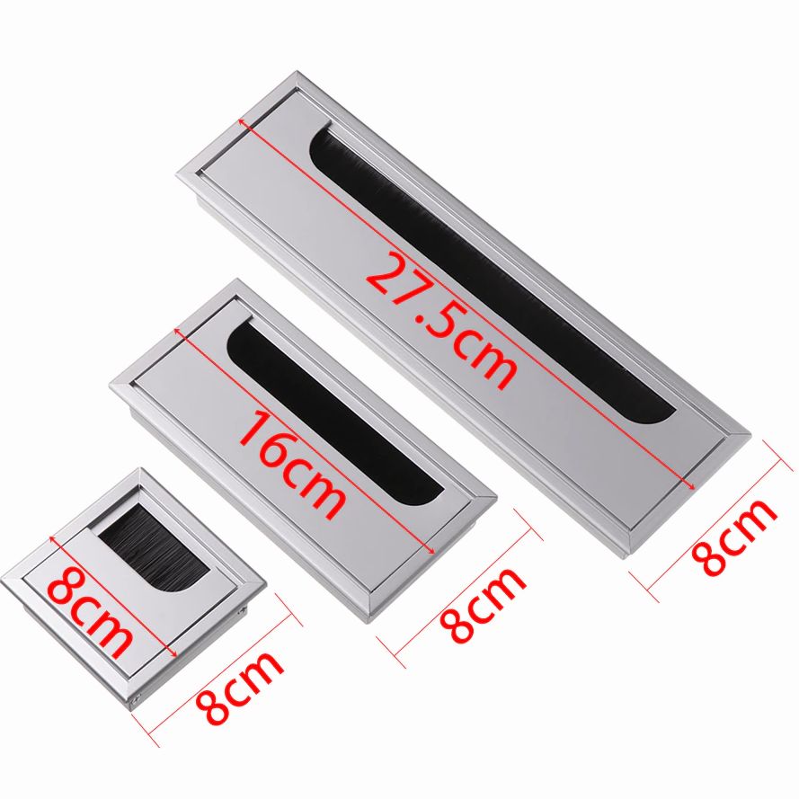 1PC Aluminum Alloy Rectangle Wire Cable Holder Grommet Hole Cover Outlet Port with Black Brush For PC Office Table Desk