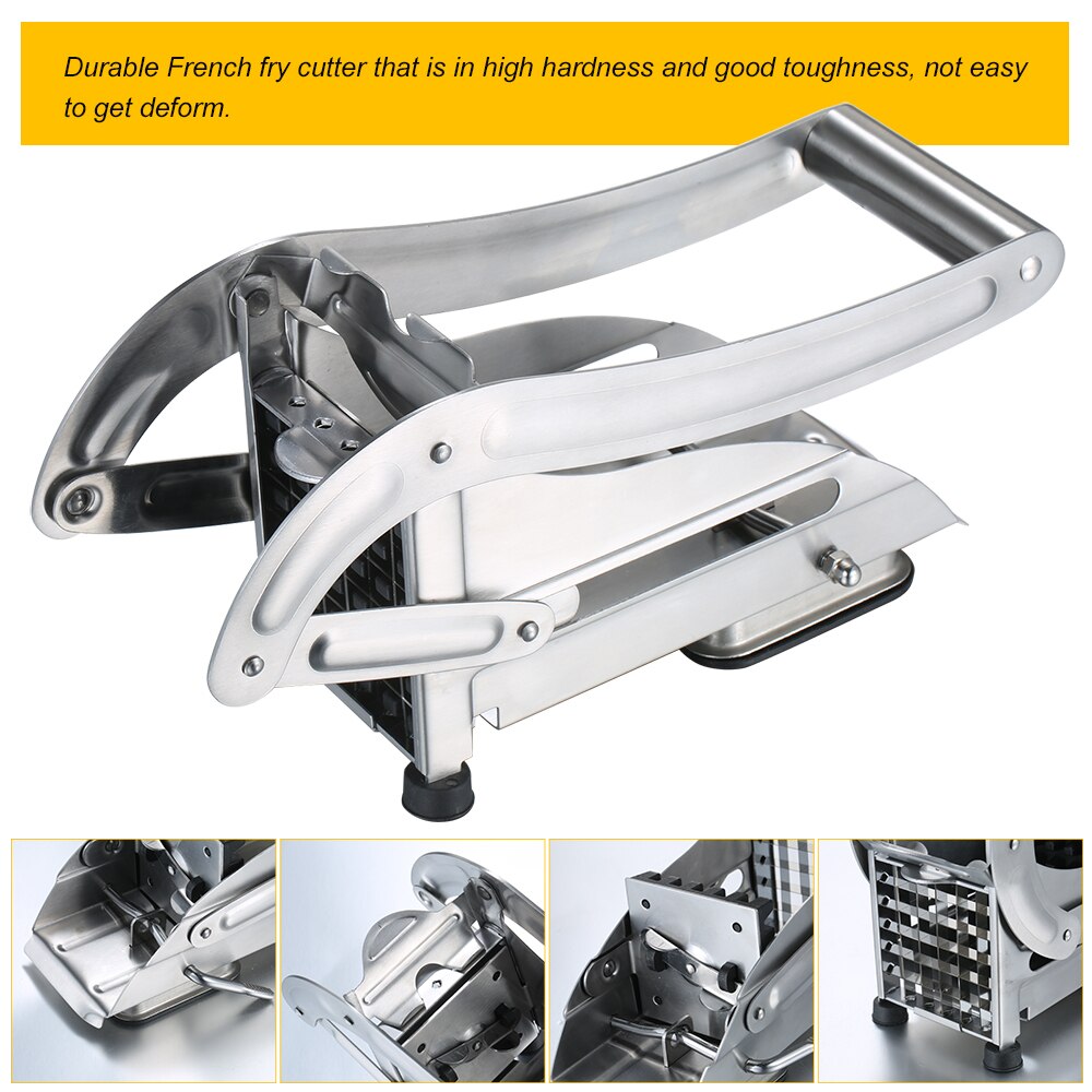 Kitchen Strip Cutter Stainless Steel French Fry Cutter Carrots Cucumbers Potato Strip-cutter Non-slip Suction Base with 2 Blades