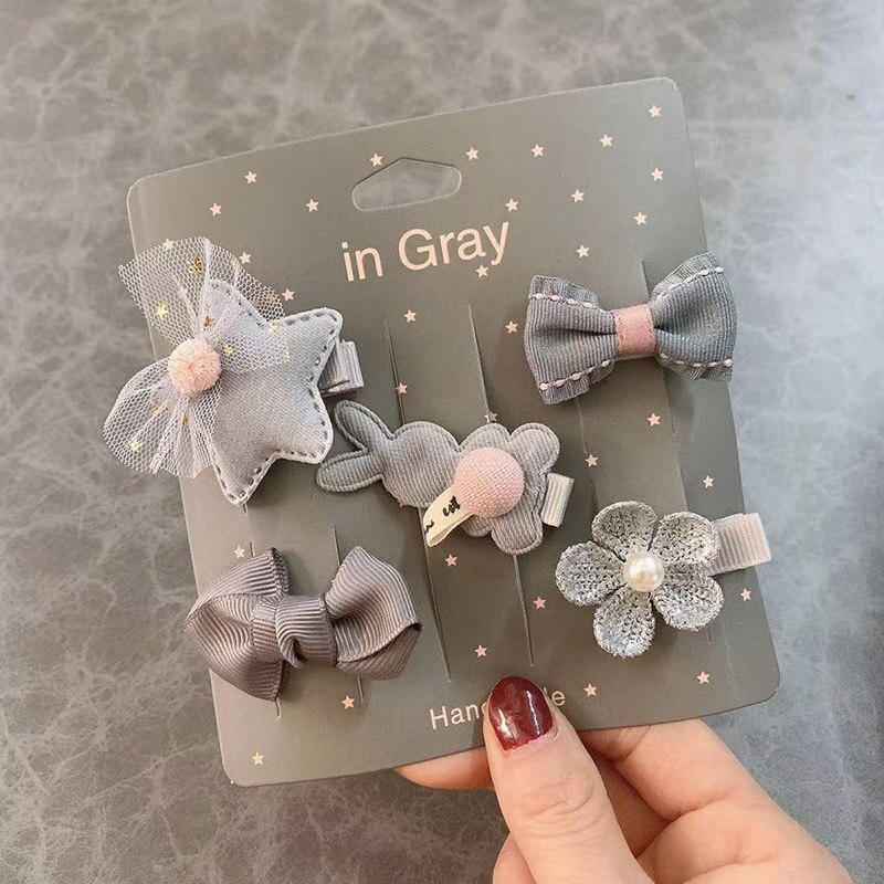 5 pçs/set bonito crianças clipes de cabelo do bebê flor crianças menina arcos coroa hairpin haarspeldfes barrettes da criança do bebê acessórios para o cabelo: gray bows