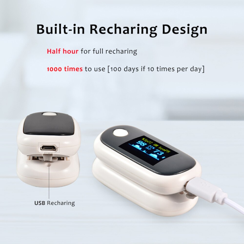 Usb Charing Oximeter Vinger Clip Blood Oxygen Monitor Polsslag Oxygen Oximeter Voor Mannen Vrouwen (Zwart)