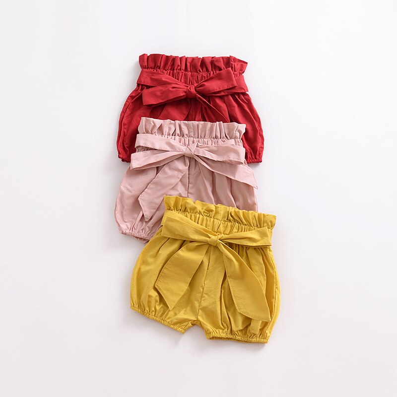 Pantalones cortos con volantes y lazo para niñas, Shorts con estampado Floral a cuadros, cintura elástica, PP, de verano, europeos y americanos