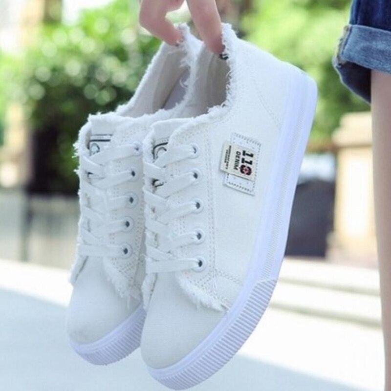 Canvas Schoenen Vrouw Sneakers Lace-Up Sneakers Voor Vrouwen Mode Denim Casual Sport Shoe Wit Trainers Zapatos mujer: 3 / 38
