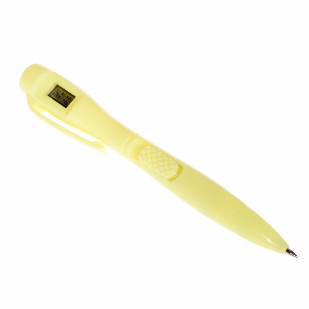 1pc Novelty Ballpoint Pen With Digital Clock Electronic Pen Exam Pens Watch Pen Signature Pen Writing School Stationery Supply: yellow