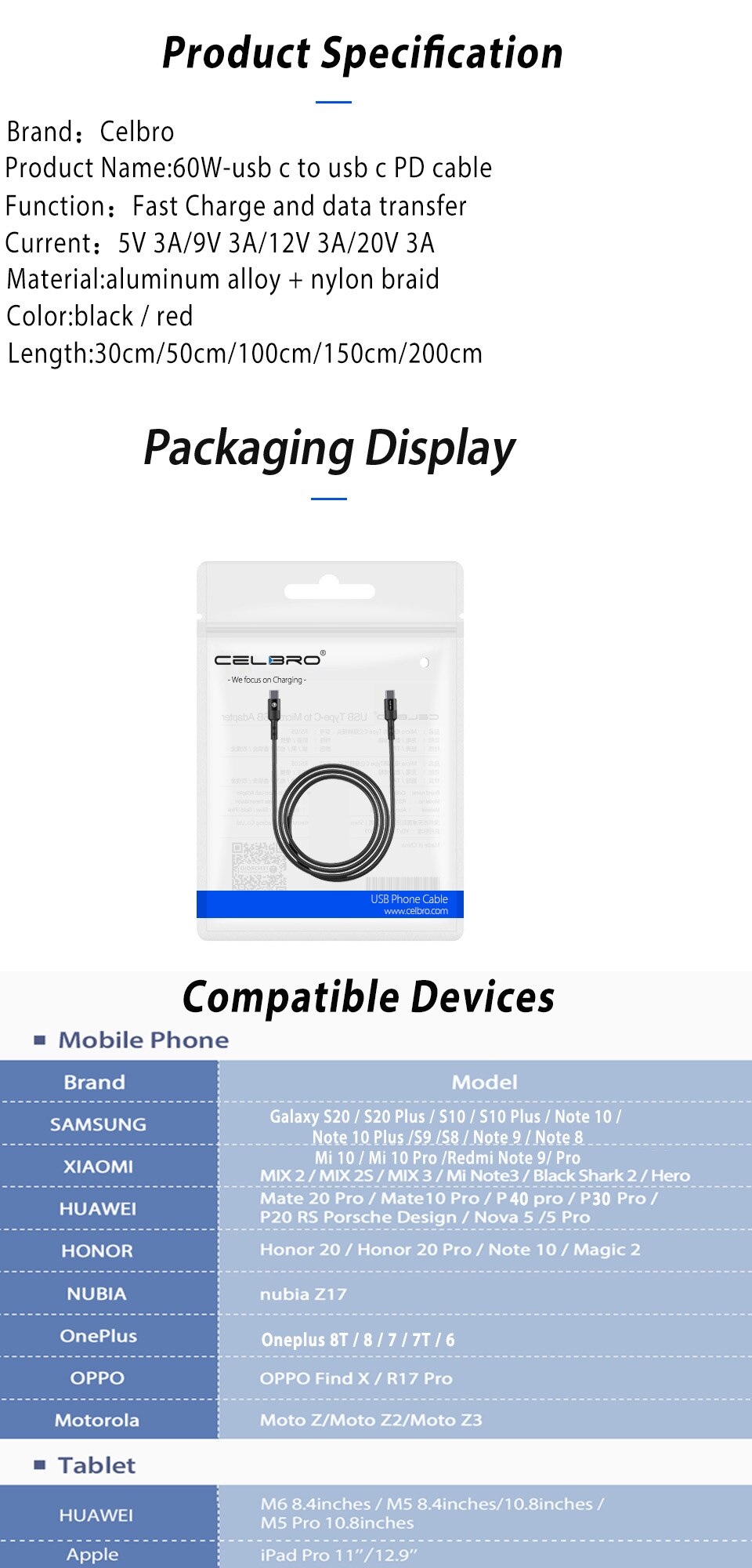 60w 3a usb type c kabel c naar c kabel usbc pd oplaadkabel voor samsung  s20 ultra note 20 s21 plus snel opladen 4+  snellader