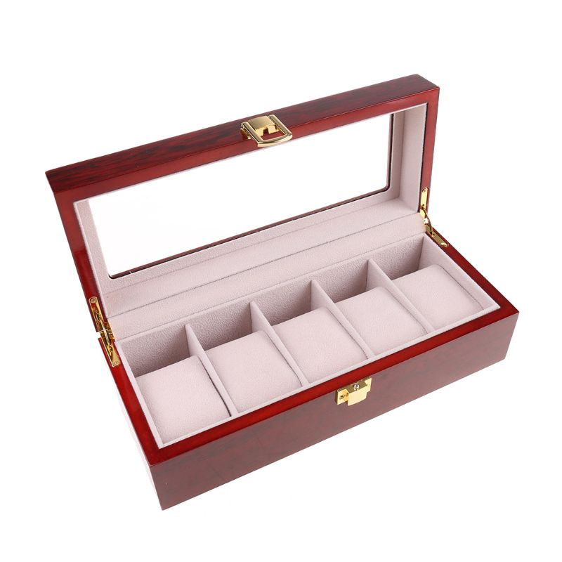 5 Slots Display Watch Boxes Wood Watch Storage Boxes Case With Lock Wooden Watch Jewelry Box