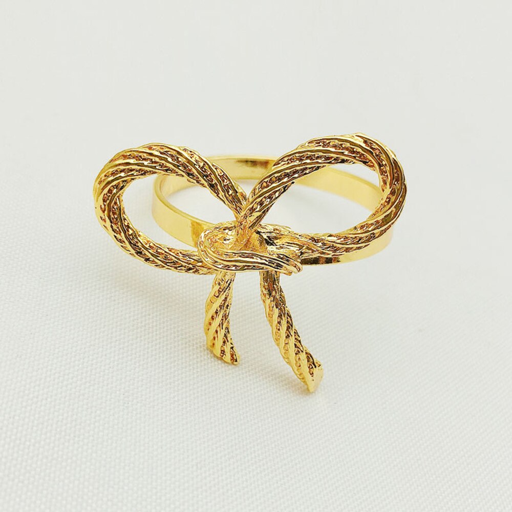Servilletas y anillo con lazo para en casa, servilletas plateadas y doradas, recepciones de boda