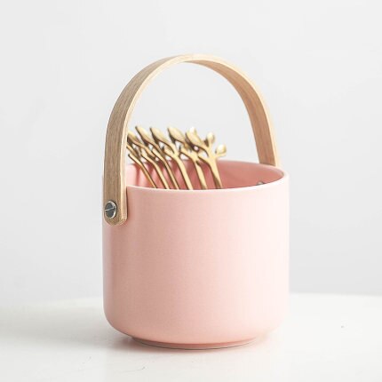 Nordisk kunst luksus frugtgaffel keramisk opbevaringstank moderne minimalistisk hjemmekage dessertgaffel køkken spisepinde ske opbevaringsbur: D