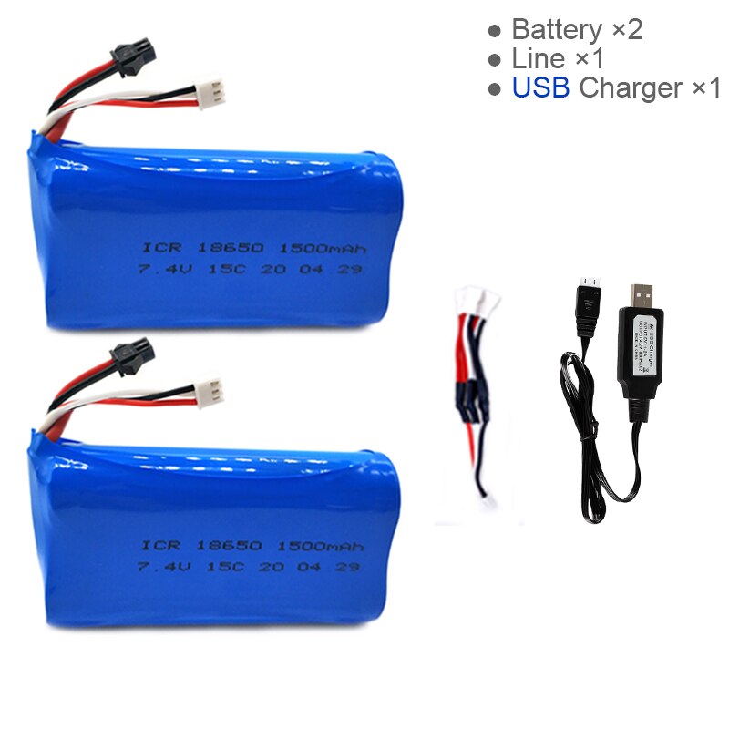 7.4V 1500mAh Lipo Battery for WPL MN99S D90 U12A S033g Q1 H101 7.4V 18650 SM Battery Rc Boats Cars Tanks Drones Parts: 2B 3in1 line USB