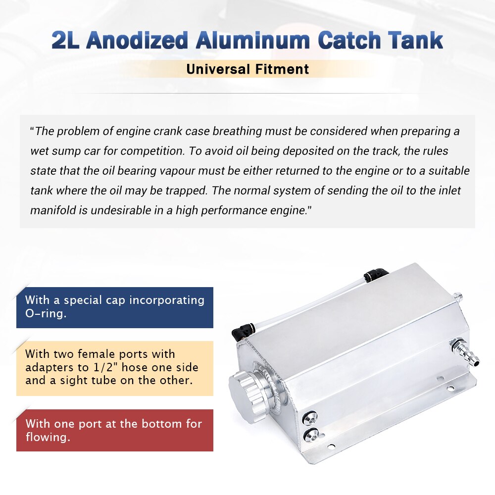 Tanque de depósito de aceite de aluminio, accesorio Universal de 2 litros con tapón de drenaje, respirador, depósito de combustible de 2000ml
