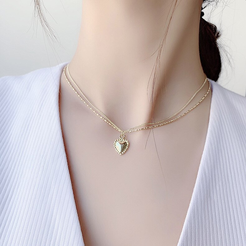 Double Layer Necklace Women's chao wang Red Heart Pendant Choker Non-mainstream INS Simple Light Luxury Neck Ornament