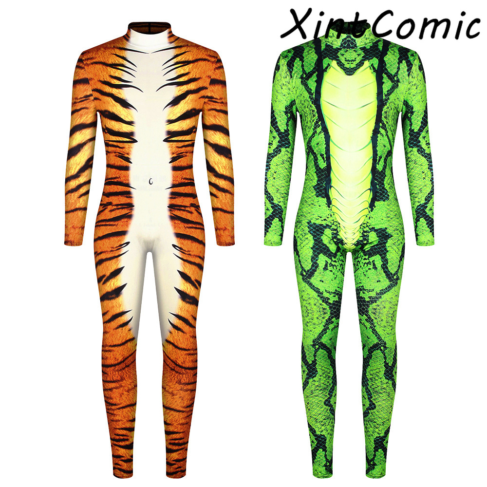 Luipaard Bodysuit voor Mannen Sexy Bodycon Skinny BodySuit Coltrui Kostuums Playsuit Gedrukt Romper Halloween Jumpsuits