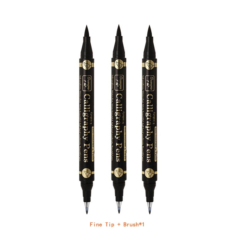 3/6PCS Dual Tip Pen Black Calligraphy Brush Pen Lettering Pens Art Marker White Pen for Beginners Writing Sketches Art Drawings: Fine Tip-3Pcs