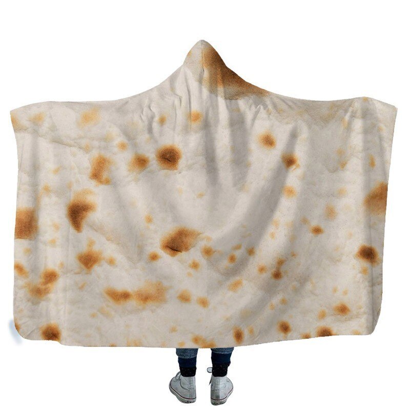 Tortilla 3D imprimé peluche à capuche couverture pour adultes enfant hiver doux polaire Burrito couverture pour emmailloter portable jeter des couvertures: Model 2 / 150 x 200 CM