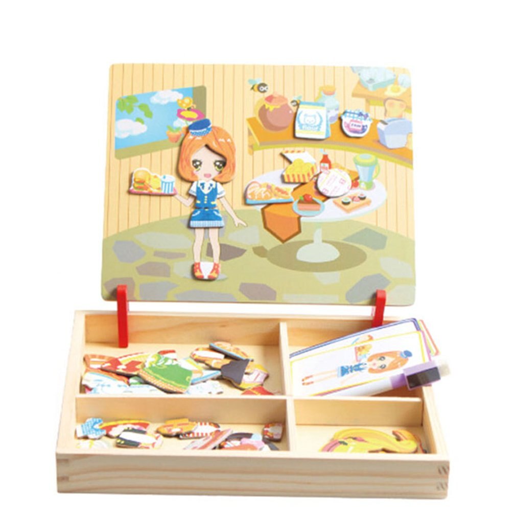 Pädagogisches Holz Spielzeug für Mädchen Jungen Kinder Kinder Kleinkinder Magnetische Zeichnung B: Kitchen Dress Up