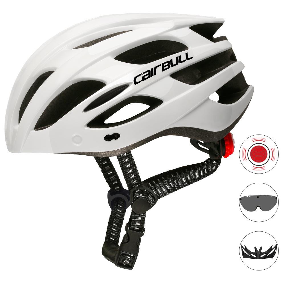 Cairbull Fiets Helm Achter Led Licht Helm Met Lens Beschermende Glas Buitensporten Helm Op Voor Road Mtb Fiets Rijden: White