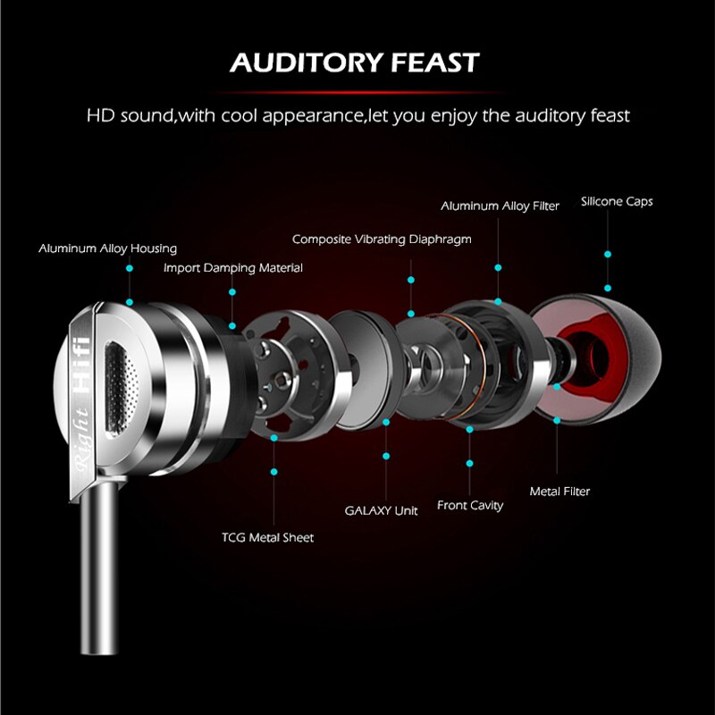 Fone de ouvido intra-auricular com super baixo, fones com som estéreo hi-fi de metal, headset com microfone e subwoofer para música telefone móvel