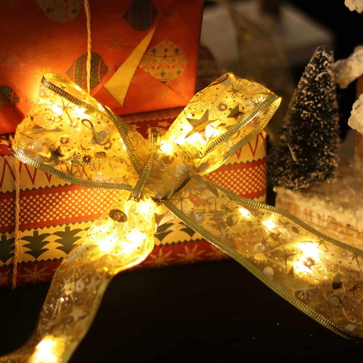 Guirnaldas de luces LED, cinta de luces DIY con lazos de encaje, cadena de luces para árbol de Navidad, dormitorio, boda, de Año , luces decorativas