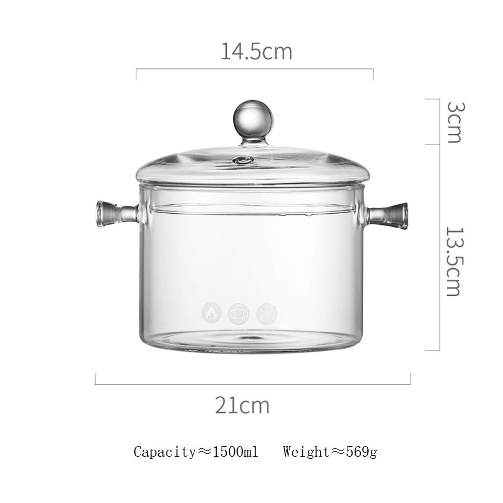 Glass Saucepan Stove Pot Transparent Borosilicate Glass Cooking Pot Stockpot Heat Resistant Boil Water Noodles Bowl Soup Cooker: 1500ML