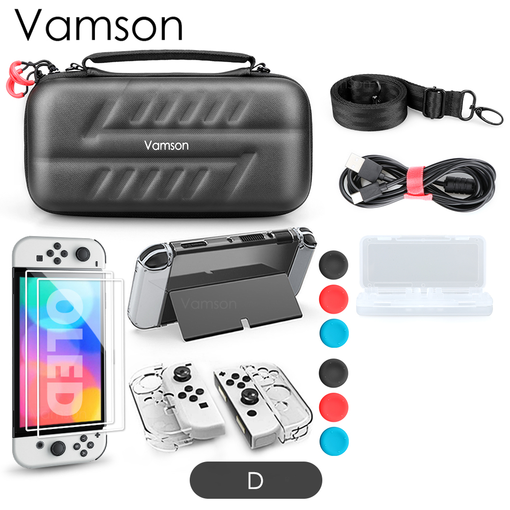 Vamson Waterdichte Draagtas Pu Voor Nintendo Switch Oled Reizen Beschermhoes Opslag Draagtas Accessoires Kit: D