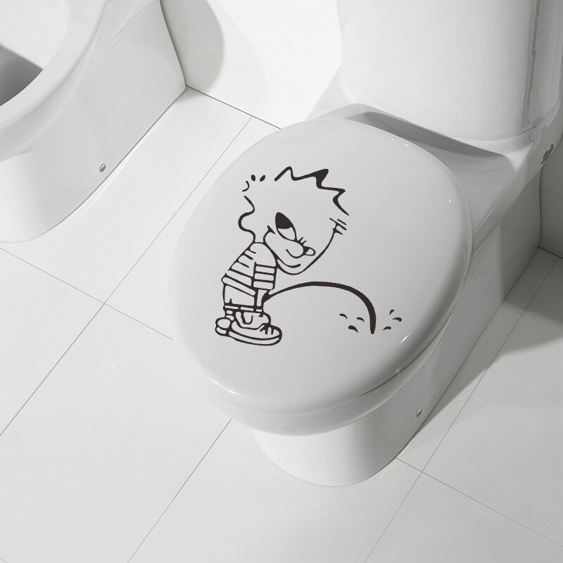 Pee Toilet Sticker DIY Cartoon DIY Living Bath Room Fridge Car Mural Decal Wall Door Window Stickers Posters Home Decor