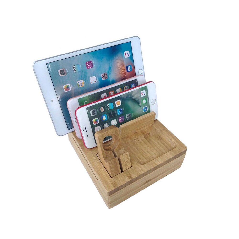 Universal desktop beslag bambus træ ladestation station mobiltelefon stativ oplader holder opbevaringsbord