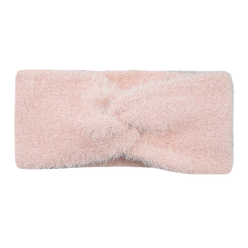 Diademas mullidas con nudo hechas a mano para mujer, bandanas de imitación de visón y Cachemira con lazo sólido, diademas sencillas con calentador de orejas, diadema para mujer: Rosa