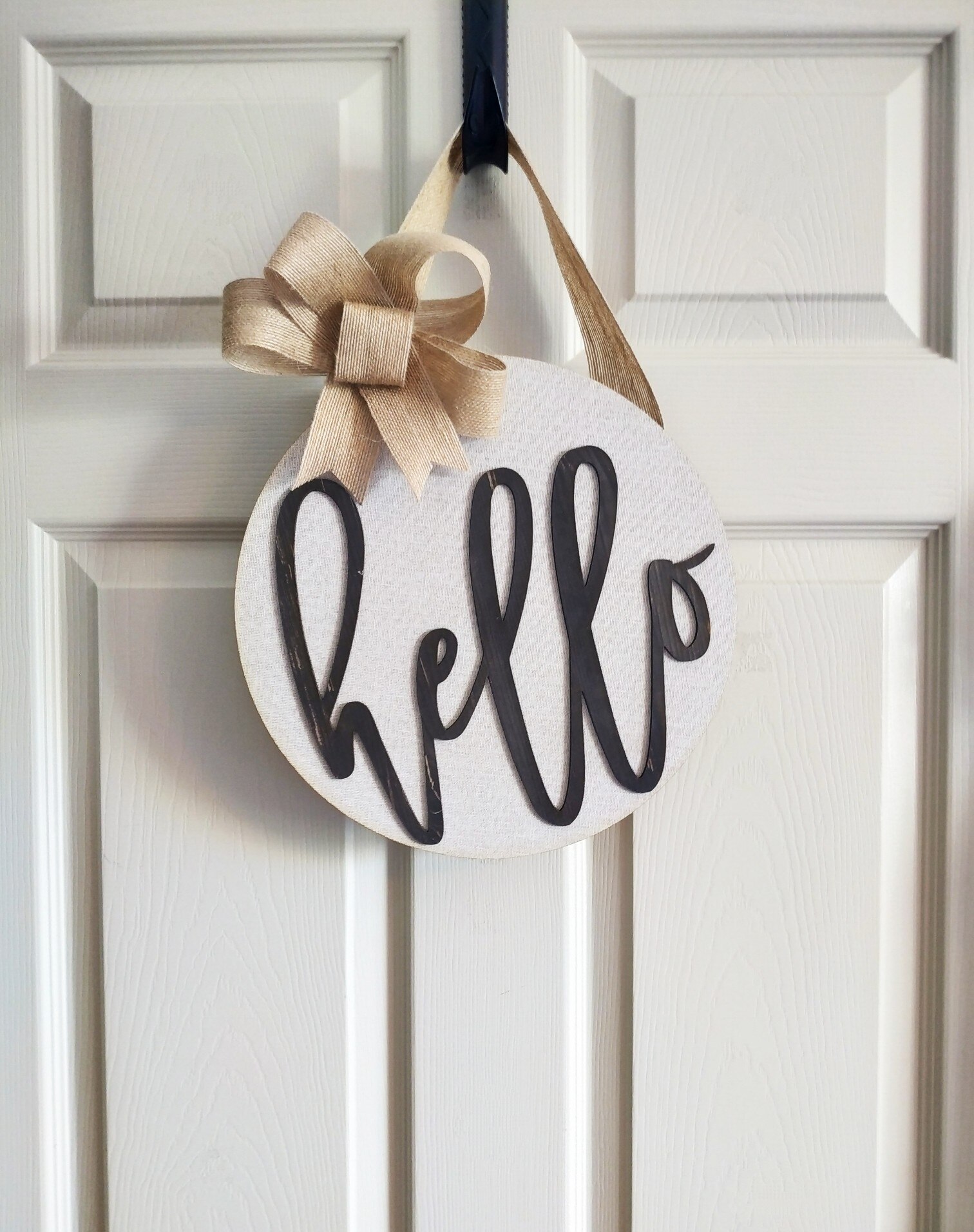 Hello Wood Hanger, Black White Decor, Front Door I... – Grandado