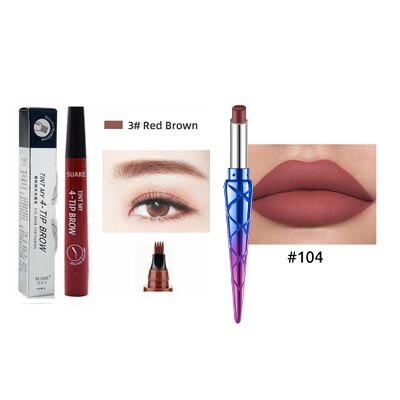 2 stk øjenbrynspen vandtæt fire-klø øjenbryn nuance makeup fire farver øjenbryn blyant brun sort: 03-104