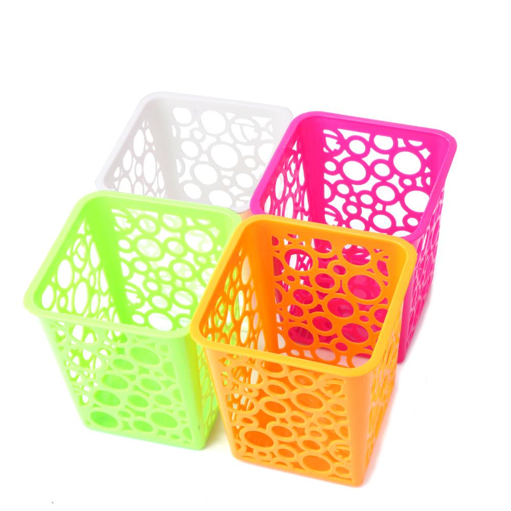 4Pcs Hollow Square Pencil Holder Plastic Pen Pot Office Desk Container Organizer
