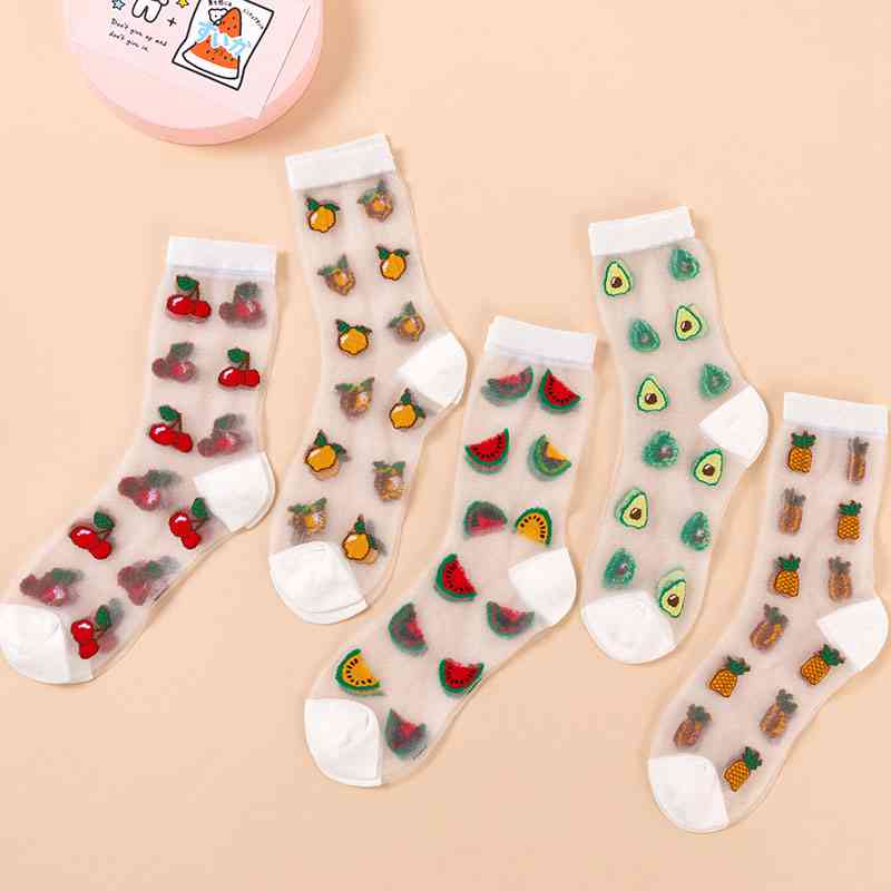 Summer Breathable Ultra-thin Glass Silk Socks Women Geometric Pattern Short Socks Girls Transparent Socks