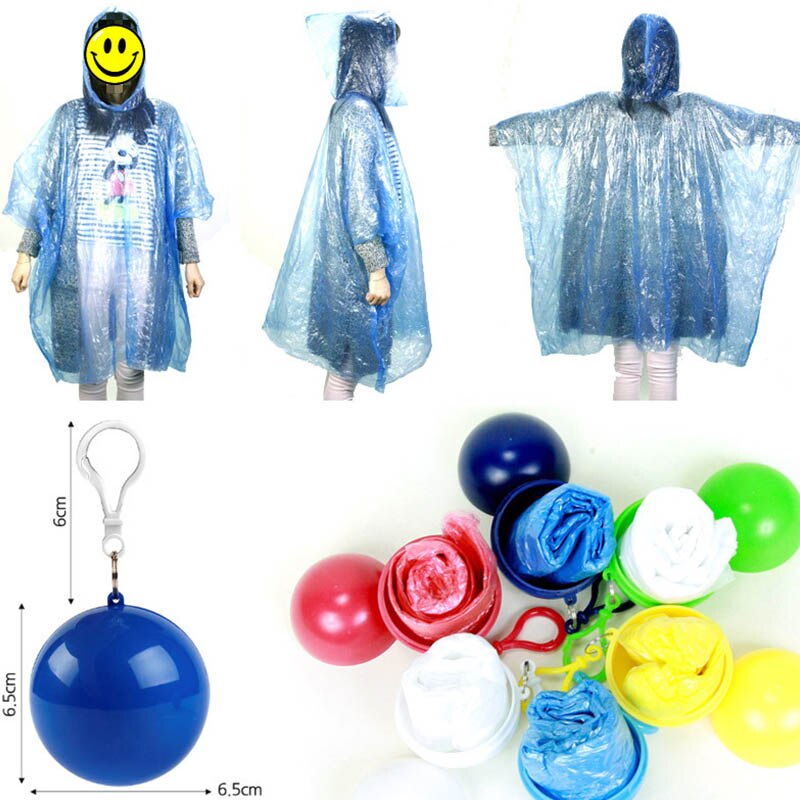1 Pc Draagbare Wegwerp Regenjas Bal Plastic Regenkleding Reizen Emergency Regenponcho Wegwerp Sleutelhanger Bal