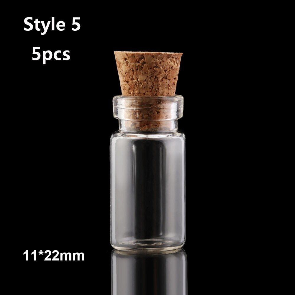 5 Stuks Mini Glazen Kurk Flessen Lege Sample Potjes Willen Fles Diy Hangers Kurk Opslag Flacon Bruiloft Woondecoratie: Style 5