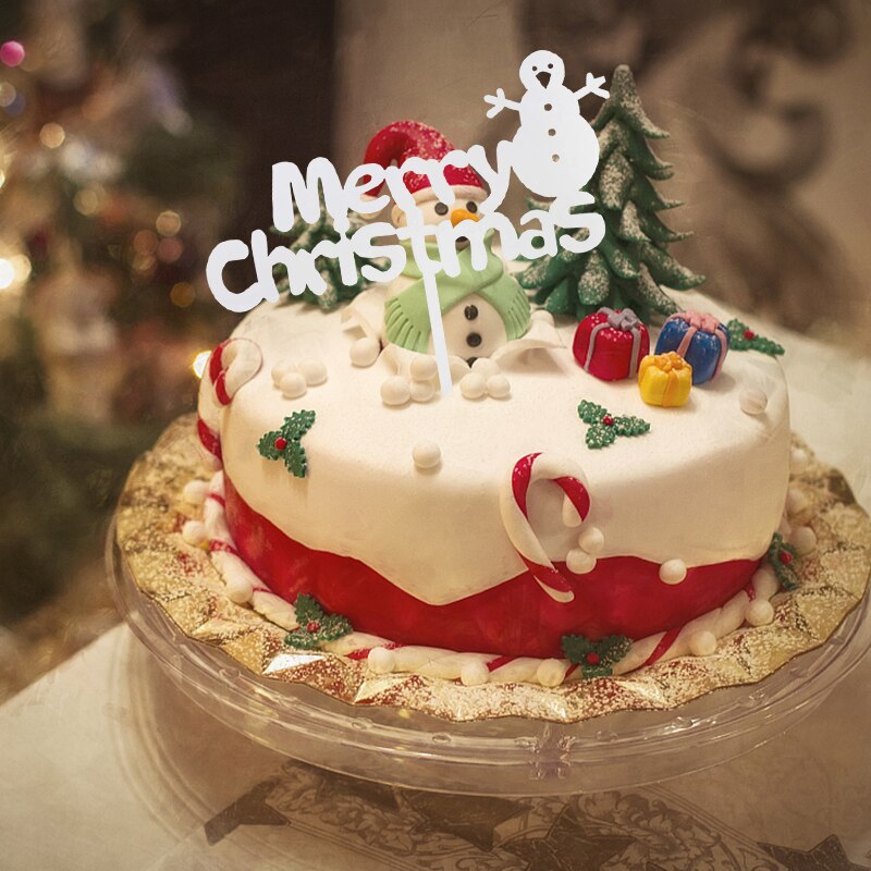 1 stk glædelig jul kage topper hjorte snemand akryl cupcake topper til julekage dekorationer fest dessert bord forsyninger