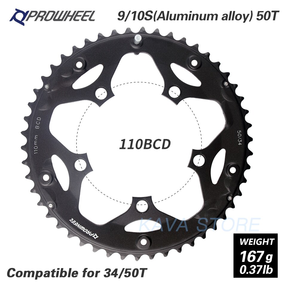 PROWHEEL route vélo plateau 110BCD 130BCD 34/39/50/53T pignon acier/alliage d'aluminium/AL-7075 CNC 8/9/10/11 vitesse chaîne: 5H 110BCD 50T LA06