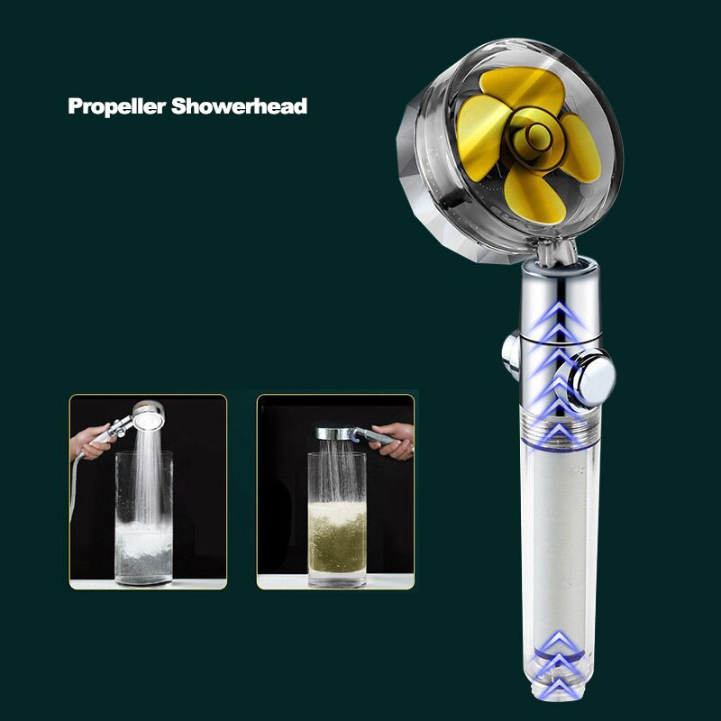 Fun Showerhead Propeller Driven Handheld High Pressure Water Saving Premium Turbocharged for Bathroom Showe Head