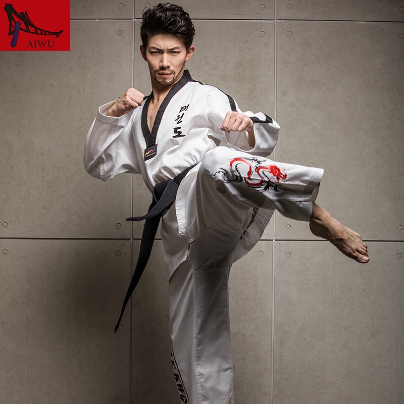 Neue Echte hoch-Ende Poomsae Kleidung Erwachsene Männer Und Frauen Taekwondo Uniformen Lange Ärmeln Männlichen Weibliche Kleidung