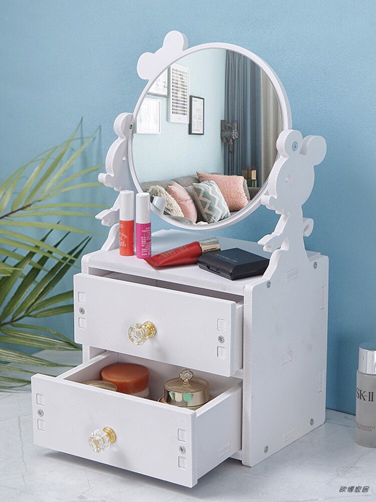 Mini skrivbords sminklåda med spegel kosmetisk förvaringslåda dressing spegel skönhetsspegel prinsessa flip bärbar liten spegel