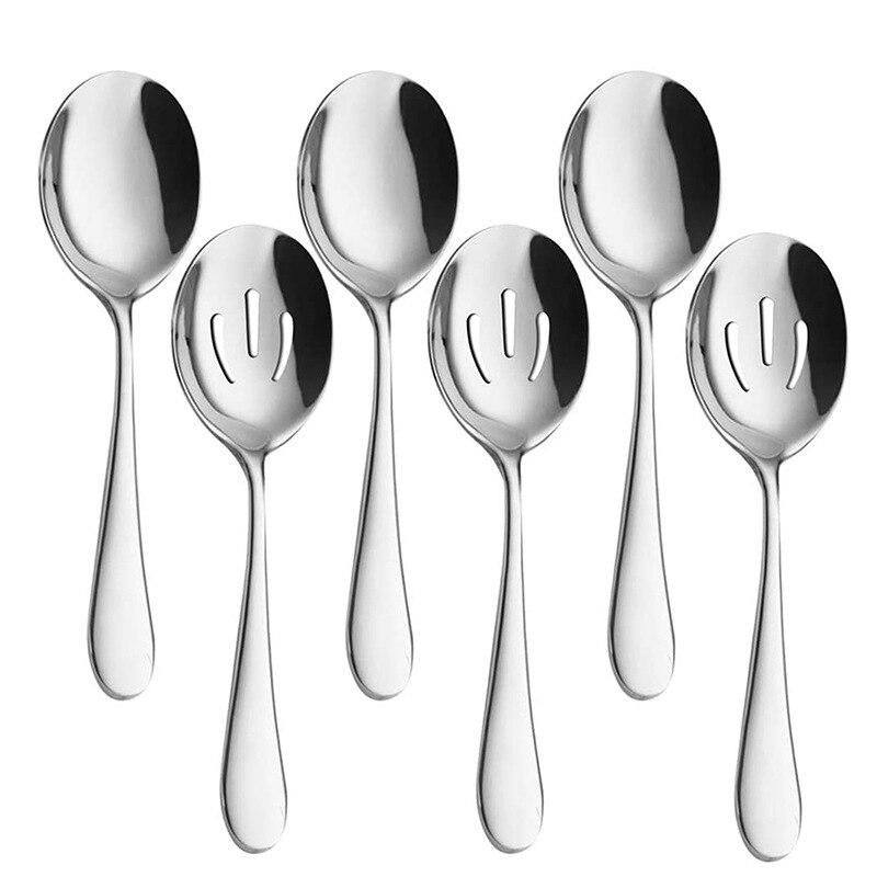 Luxury large kitchen skimmer cooking tool utensils metal big sauce curry salad buffet slotted serving spoon