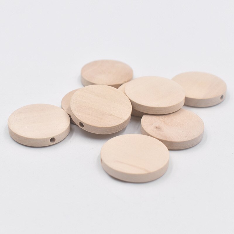 15-40mm Round Wood Discs Unfinished Wood Circles Wood Rounds Wooden Cutouts with Holes for DIY Crafts Christmas Wedding Decor