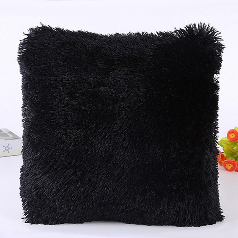 Pluizige Zachte Pluche Vierkante Decoratieve Kussensloop Kamer Sofa Taille Gooi Kussenhoes: Black