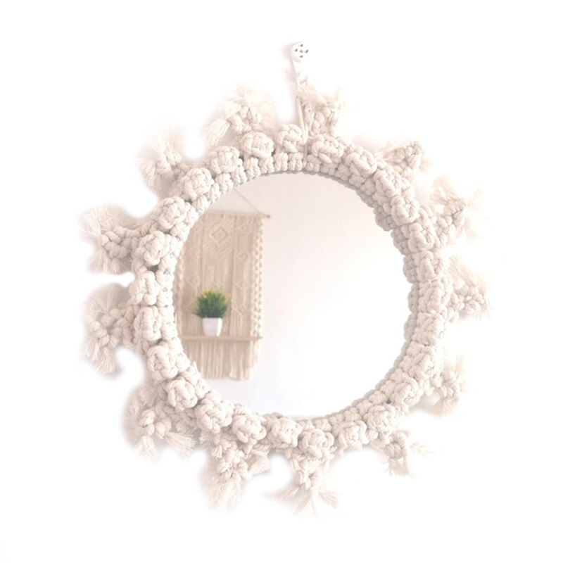 Round Cotton Rope Braided Tassel Mirror Wall Frame Decorative Hanging Makeup Mirror Ideal for Home Hanging Decoration Woven Make: B