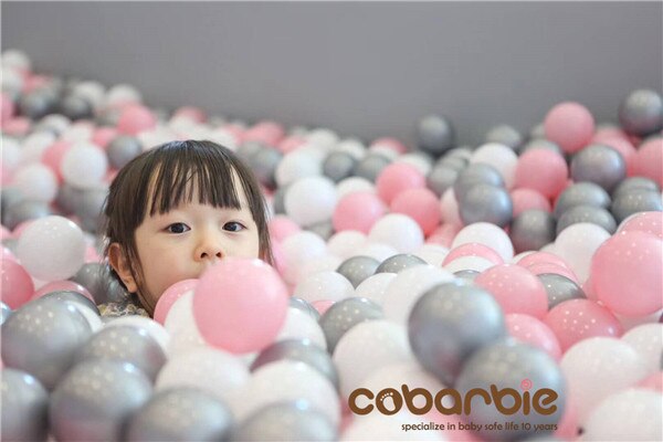 80pcs/lot Silver Grey Gold Soft Plastic ToyBalls Water Pool Ocean Wave Ball Baby Funny Toys Stress Air Ball Outdoor Fun Sports: silver white pink