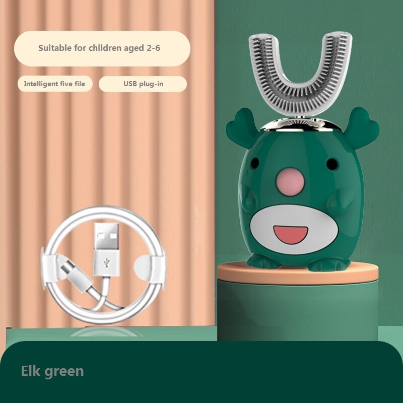 Neue Heiße freundlicher Elektrische Zahnbürste Karikatur aufbringen Zahn Pinsel Elektrische Zähne Zahn Pinsel Für freundlicher mit Weichen Ersatz Kopf: elch grün 2-6