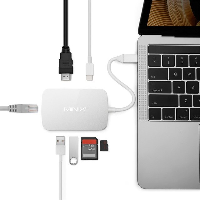 Minix neo c tipo-c adaptador multiport com hdmi-saída compatível 4k gigabit ethernet USB-C para carregar compatível com macbook: Silver