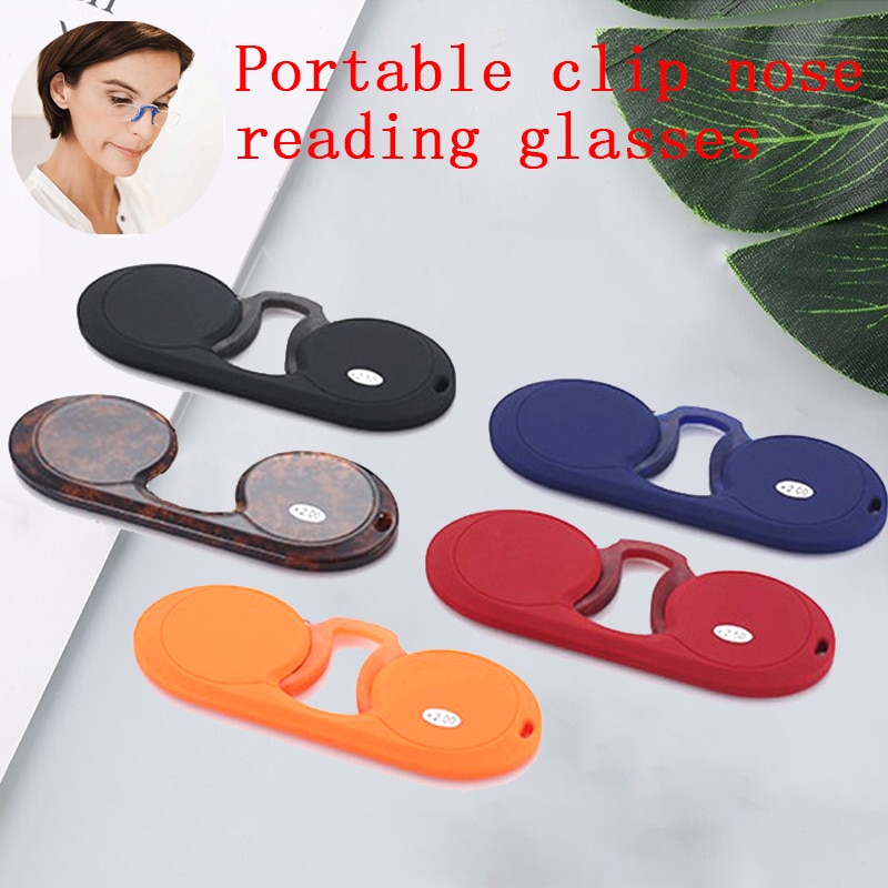 Nieuwste neusclip leesbril mini portemonnee draagbare beenloze plastic bril met etui voor mannen en vrouwen 1.0 4.0