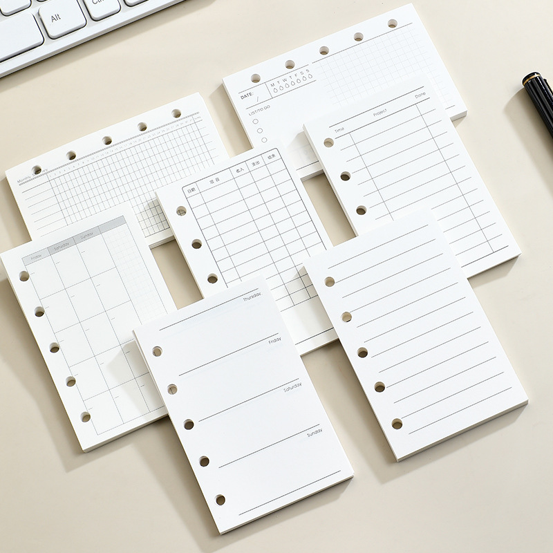 M5 løse ark notatbok refill spiralperm innvendig side rutenett blank linje dagbok agenda planlegger skoleartikler