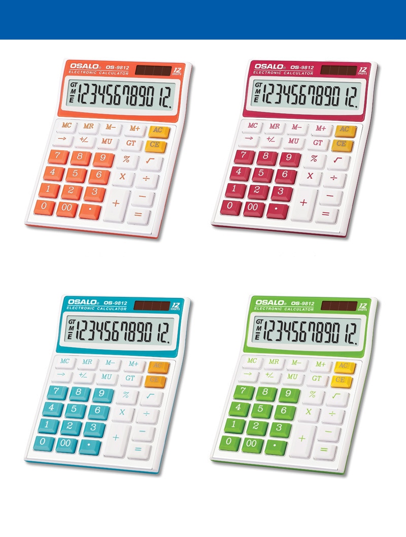 Calculator Desktop Environmental Protection Abs Plastic Solar Dual Power 12 Digit Color Os-9812vc Large Screen Display Computer