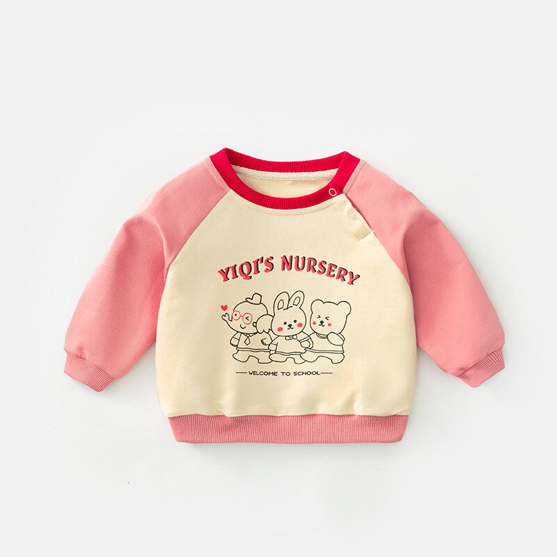 Sweat-Shirt à col rond pour fille et garçon, petite couronne, 0-4 ans, 100% coton, , automne: Rose / 110CM (3-4Y)